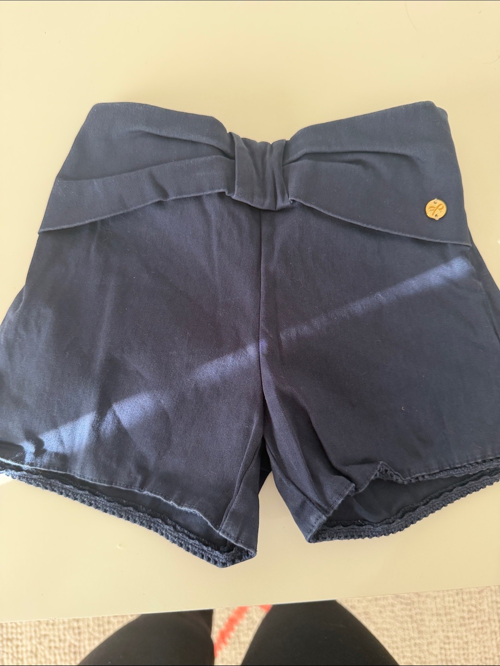High-Waist Navy Women's Bow-Detail Shorts